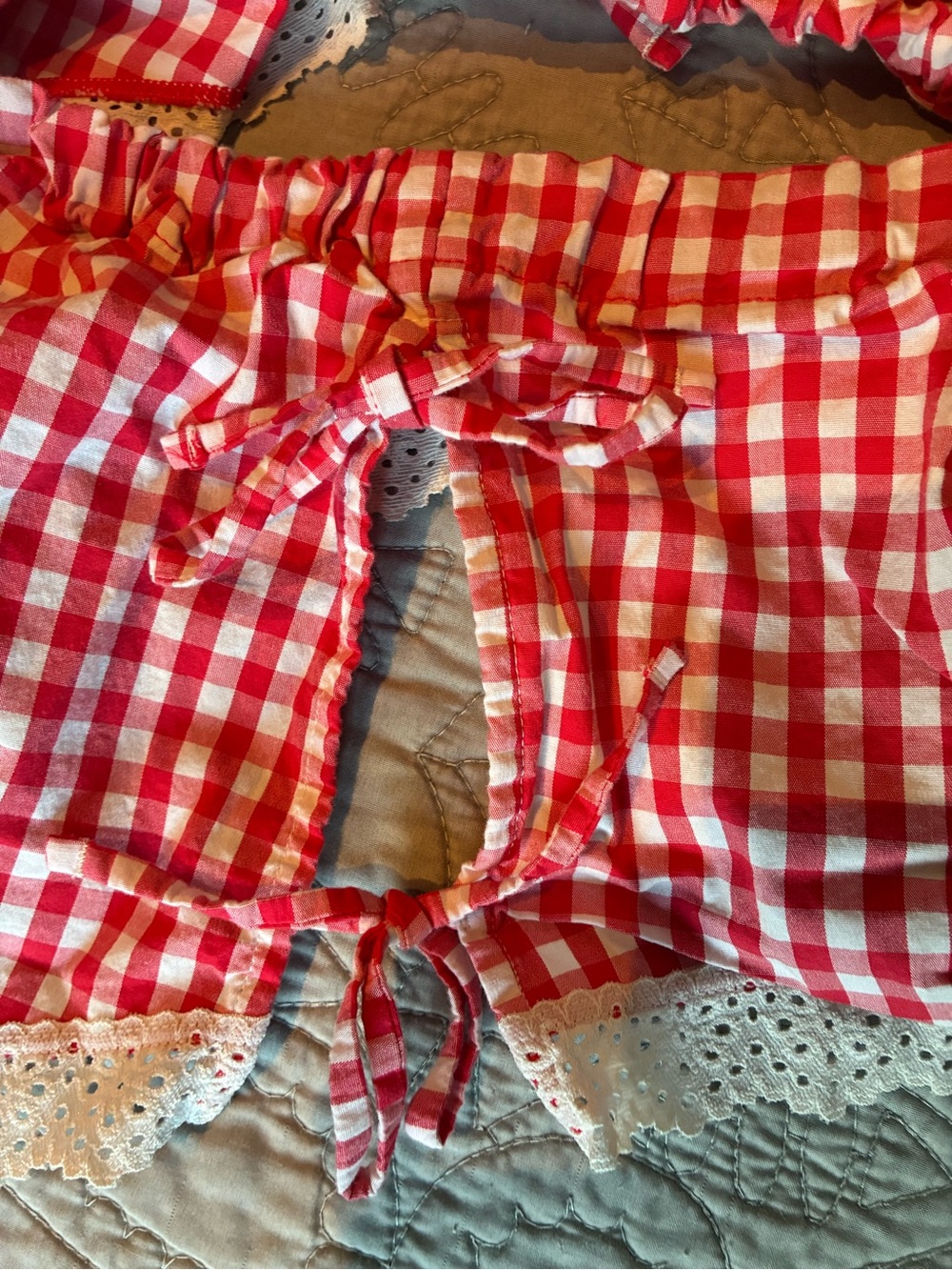 Colsie Red Gingham Lace-Trim Bralette & Shorts Sleep Set - Picture 3 of 3